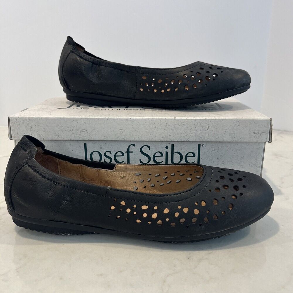 Josef Seibel Pippa 29 Ballet Flats Black Leather Comfort Shoes EU 37 US 6-6.5